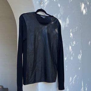 Vince leather and wool long sleeve sweater top NWOT sz L